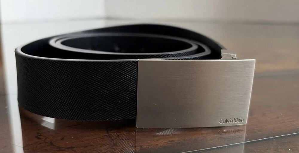Calvin Klein plaque CK Genuine Leather Belt Black Men's Size 38